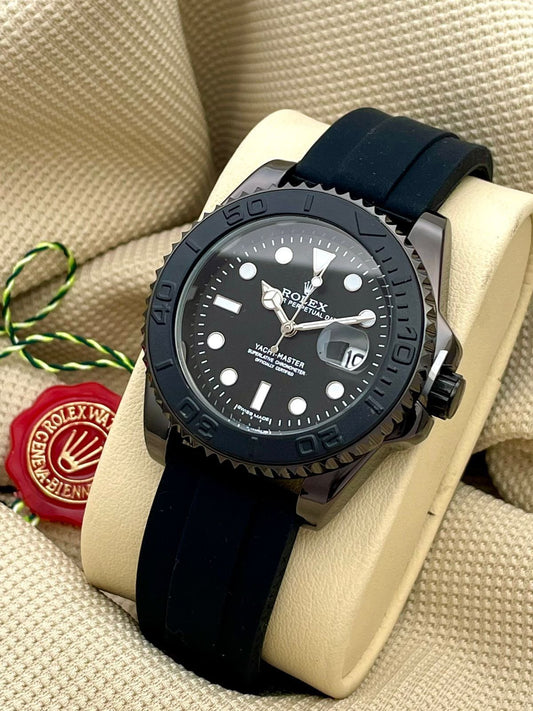 Rolex watch-Master Automatic Black Dial ,Black Rubber Strap Unisex Watch