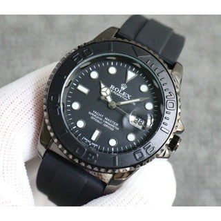 Rolex watch-Master Automatic Black Dial ,Black Rubber Strap Unisex Watch